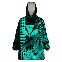 (Custom Personalised) Kakau Polynesian Tribal Hawaiian Turtle with Kanaka Maoli Turquoise Wearable Blanket Hoodie LT9 Unisex One Size - Polynesian Pride