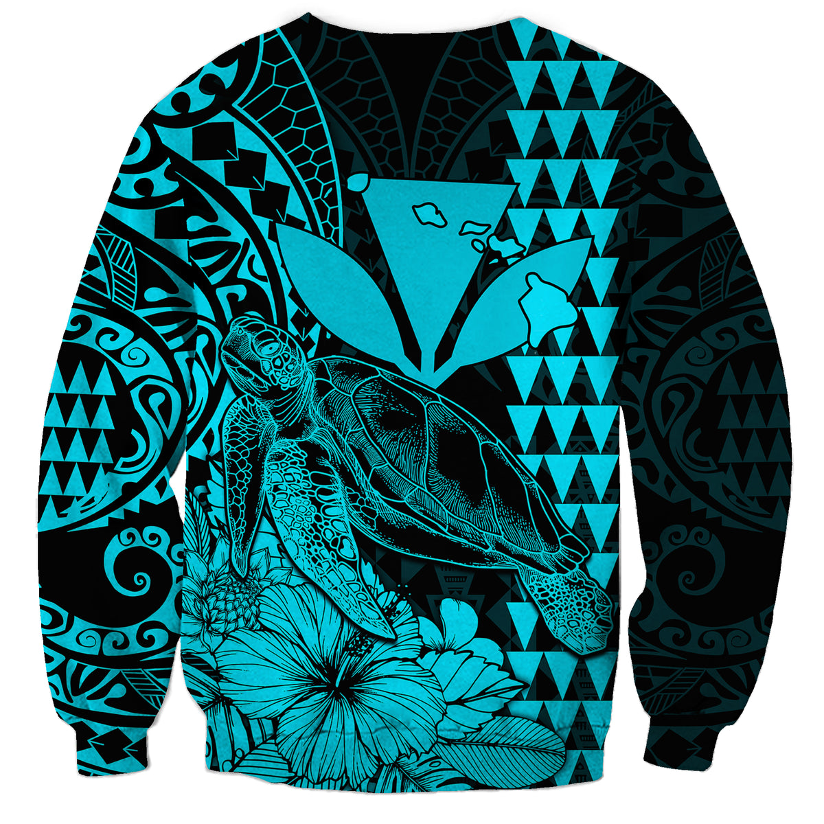 Kakau Polynesian Tribal Hawaiian Turtle with Kanaka Maoli Teal Sweatshirt LT9 - Polynesian Pride