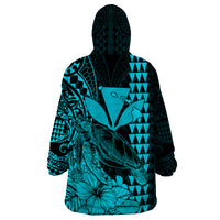 Kakau Polynesian Tribal Hawaiian Turtle with Kanaka Maoli Teal Wearable Blanket Hoodie LT9 - Polynesian Pride