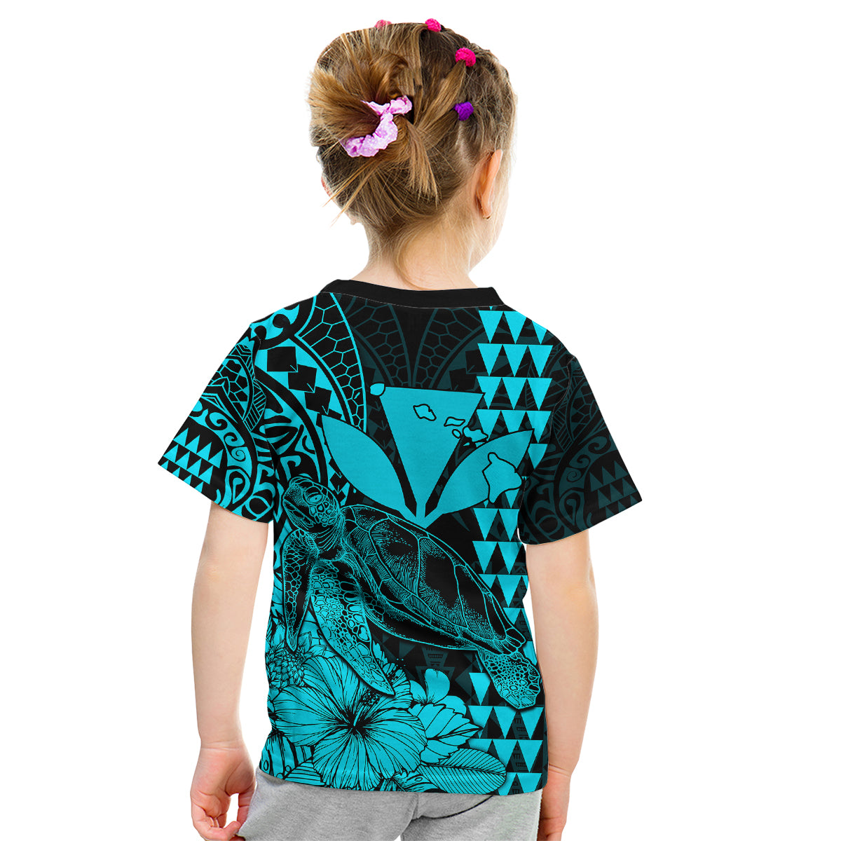 Kakau Polynesian Tribal Hawaiian Turtle with Kanaka Maoli Teal Kid T Shirt LT9 - Polynesian Pride