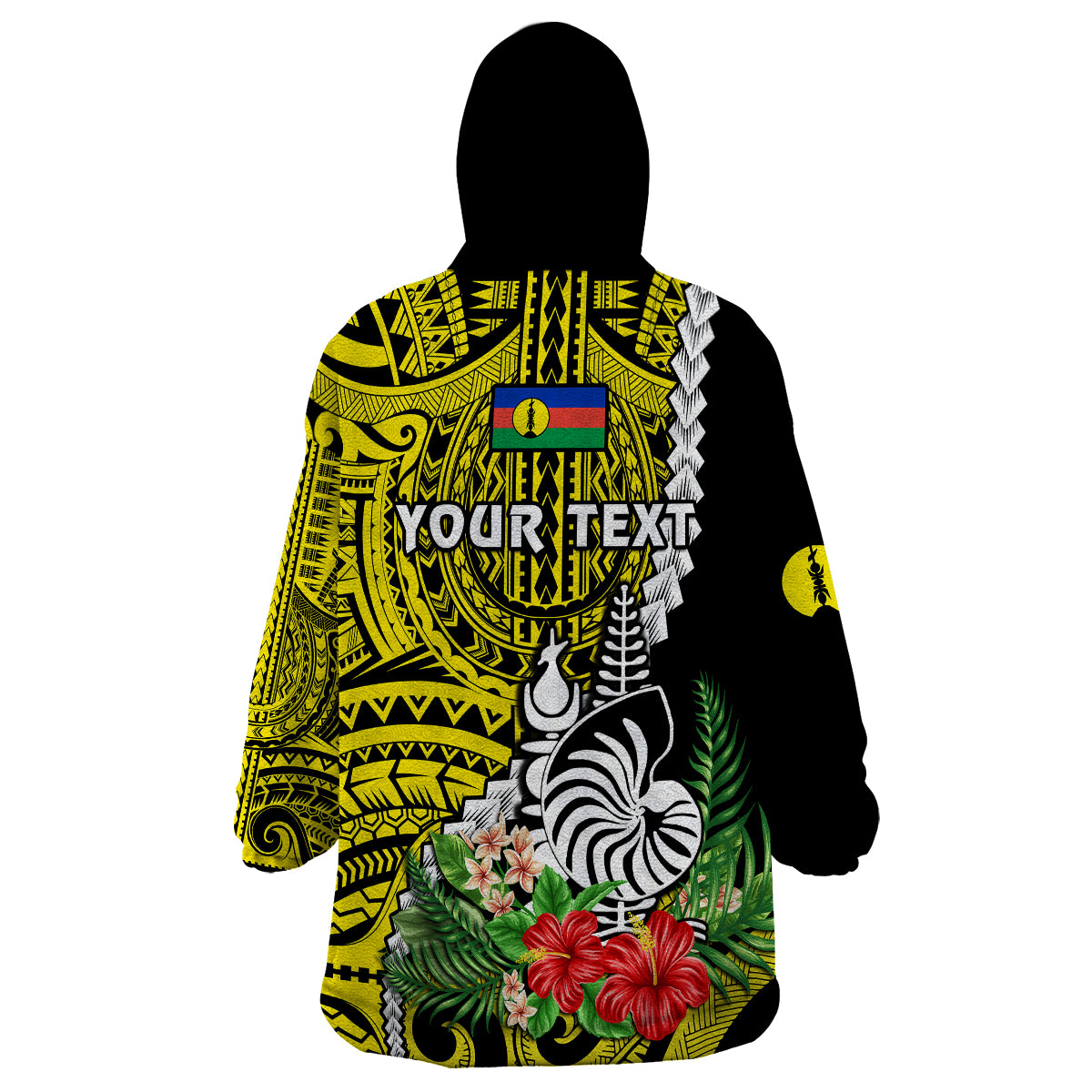 (Custom Personalised) New Caledonia Polynesian Coat Of Arms Mix Tropical Flowers Wearable Blanket Hoodie LT14 - Polynesian Pride