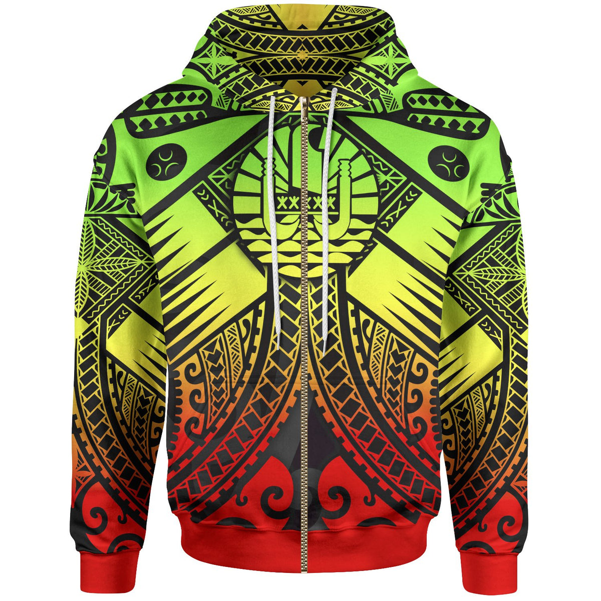 Tahiti Zip up Hoodie Reggae Seal with Polynesian Tattoo Unisex Reggae - Polynesian Pride