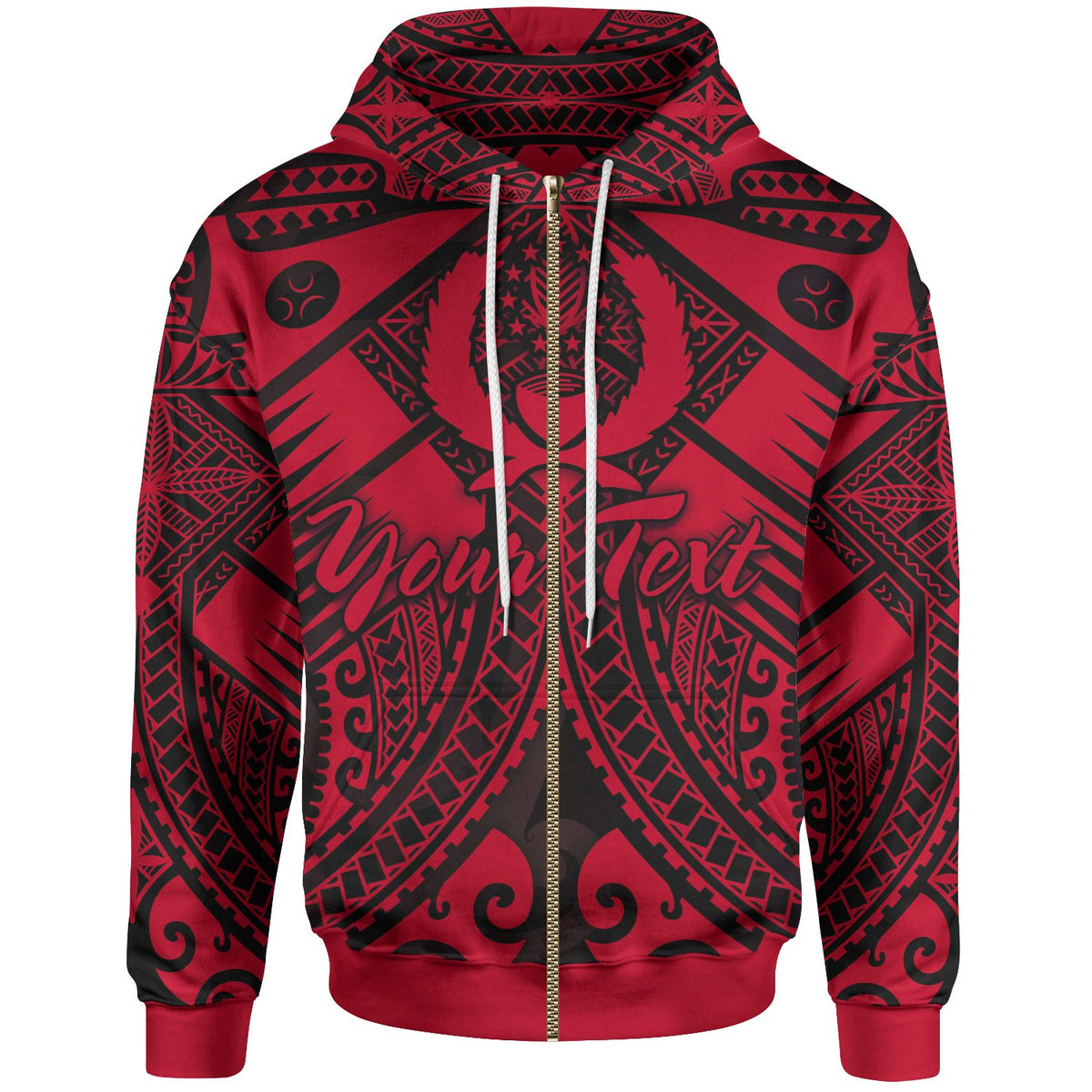 Yap Custom Zip up Hoodie Red Seal with Polynesian Tattoo Unisex Red - Polynesian Pride
