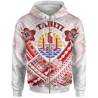 Tahiti Polynesian Zip up Hoodie Tahiti Flag Camisole Hibiscus Style Unisex Gold - Polynesian Pride