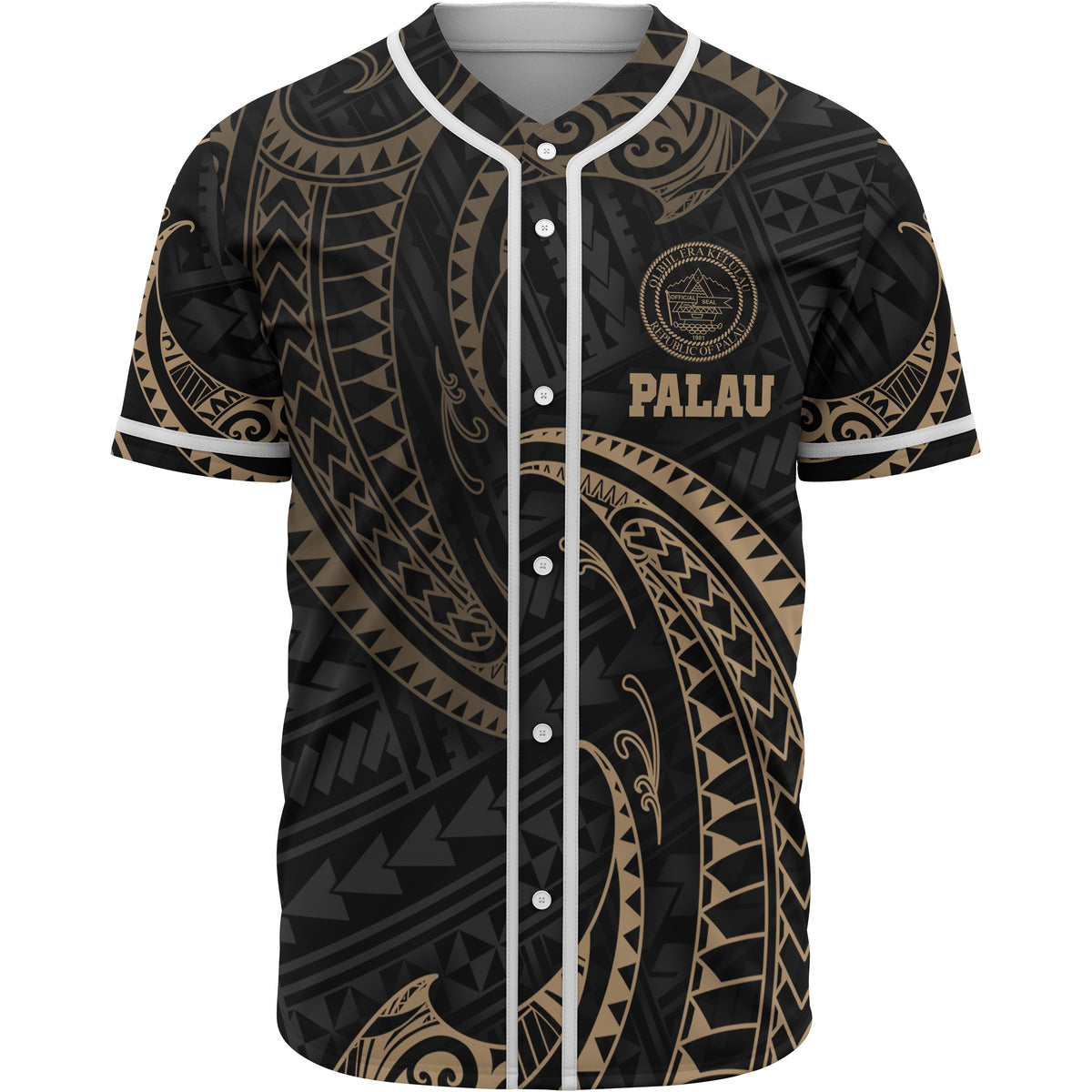 Palau Polynesian Baseball Shirt - Gold Tribal Wave Gold - Polynesian Pride