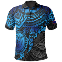 American Samoa Polo Shirt Amerika Samoa Flag Seal Blue Turtle Hibiscus Unisex BLUE - Polynesian Pride