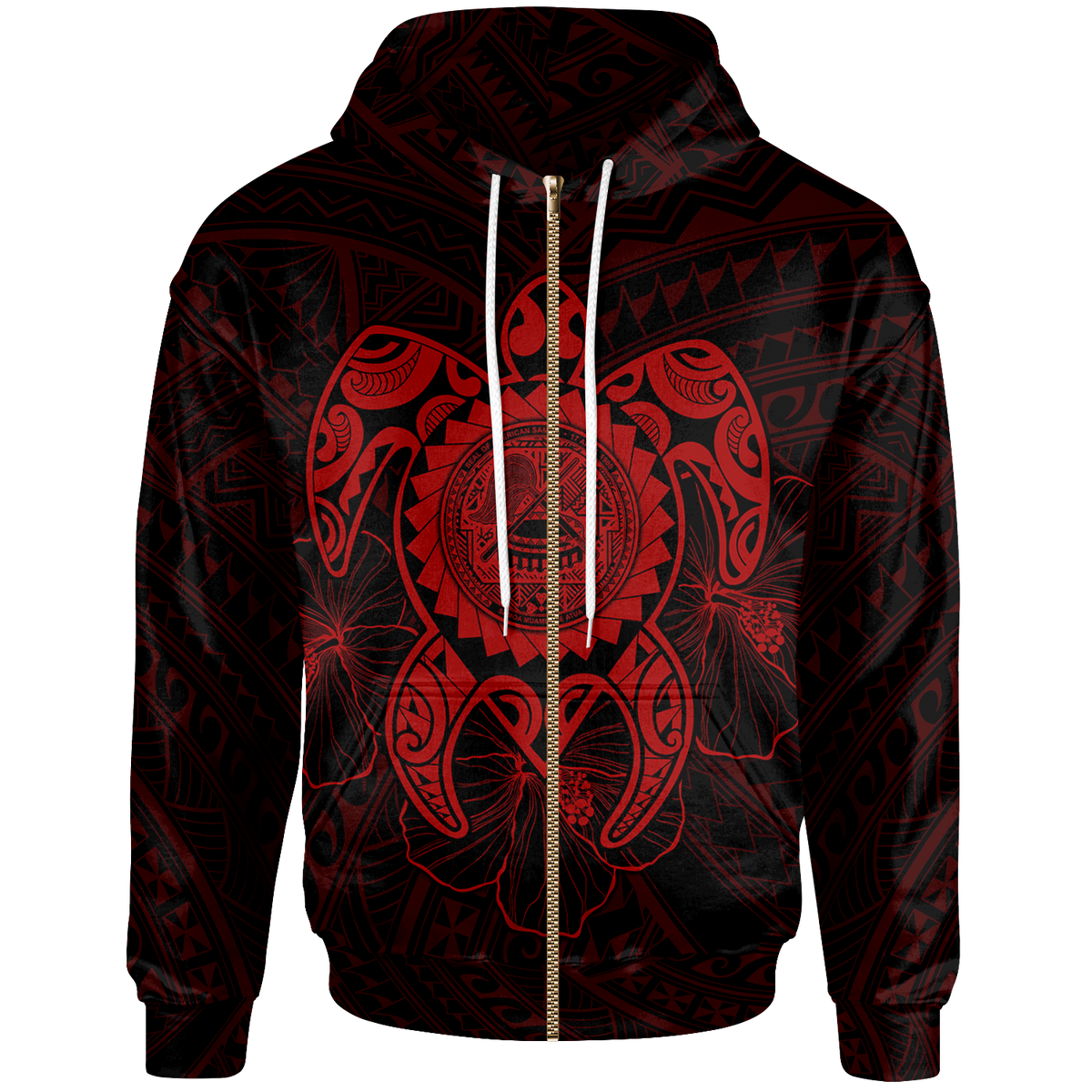 American Samoa Polynesian Zip up Hoodie Vintage Polynesian Turtle (Red) Unisex Reggae - Polynesian Pride