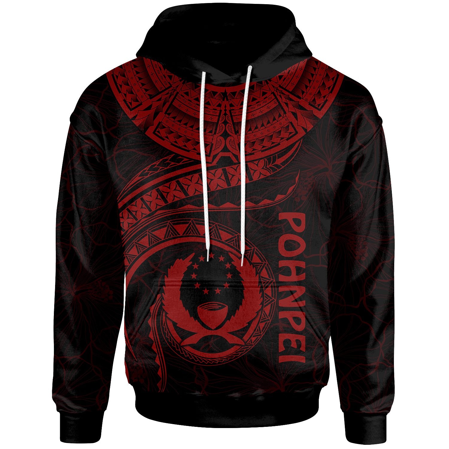 Pohnpei Polynesian Hoodie Pohnpei Waves (Red) Unisex Red - Polynesian Pride