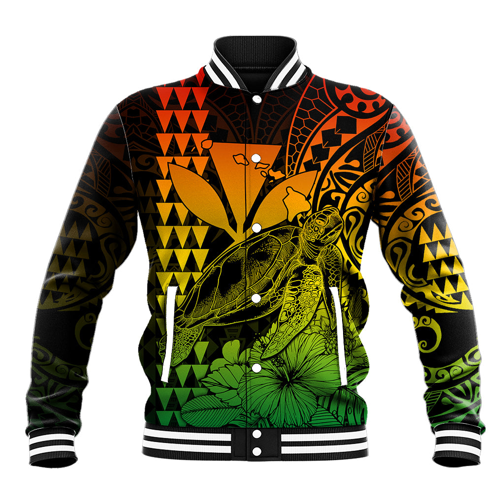 Kakau Polynesian Tribal Hawaiian Turtle with Kanaka Maoli Reggae Baseball Jacket LT9 Unisex Reggae - Polynesian Pride