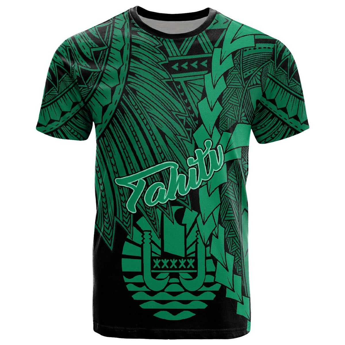Tahiti Polynesian T Shirt Tribal Wave Tattoo Green Unisex Green - Polynesian Pride