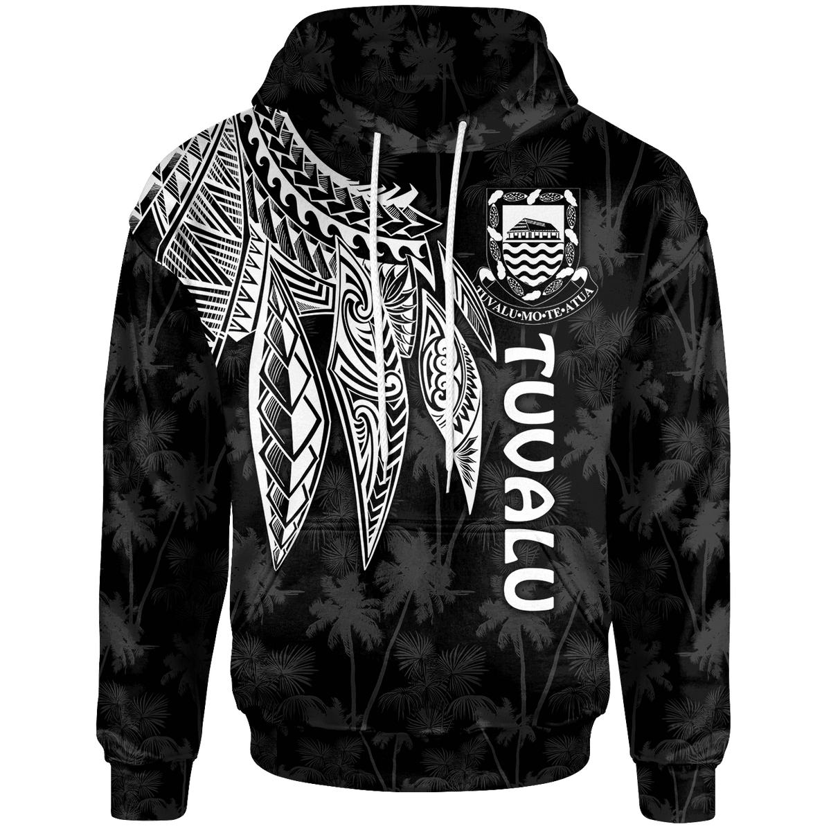 Tuvalu Hoodie Polynesian Wings (White) Blue - Polynesian Pride