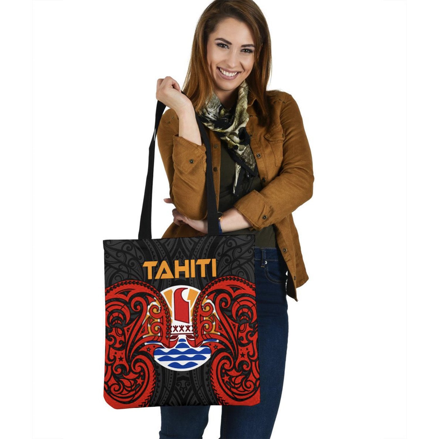 Tahiti Polynesian Tote Bag - Tahitians Spirit Tote Bag One Size Black - Polynesian Pride