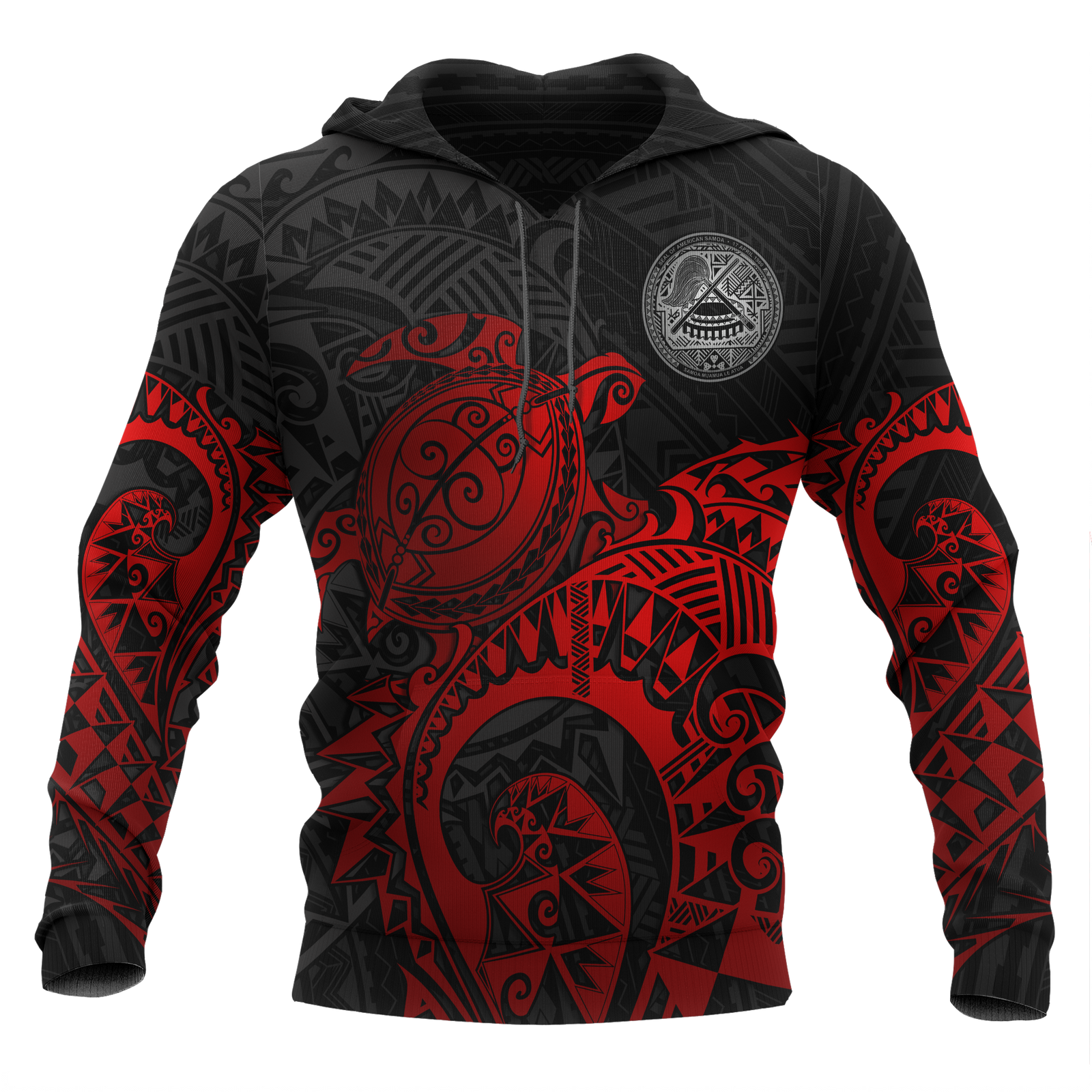 American Samoa Hoodie Polynesian Turtle (Full Red) Unisex Red - Polynesian Pride
