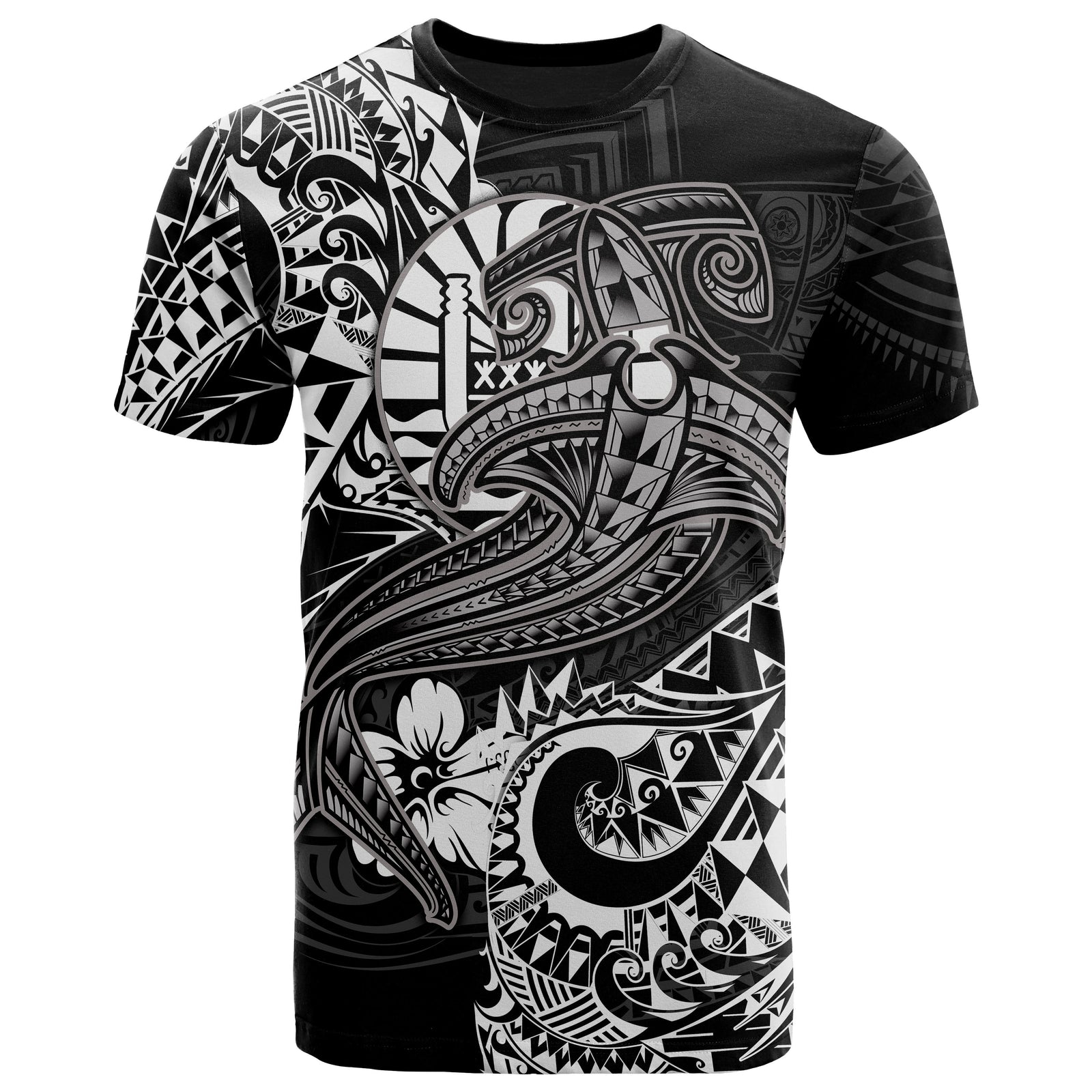 Tahiti T Shirt White Shark Polynesian Tattoo Unisex White - Polynesian Pride