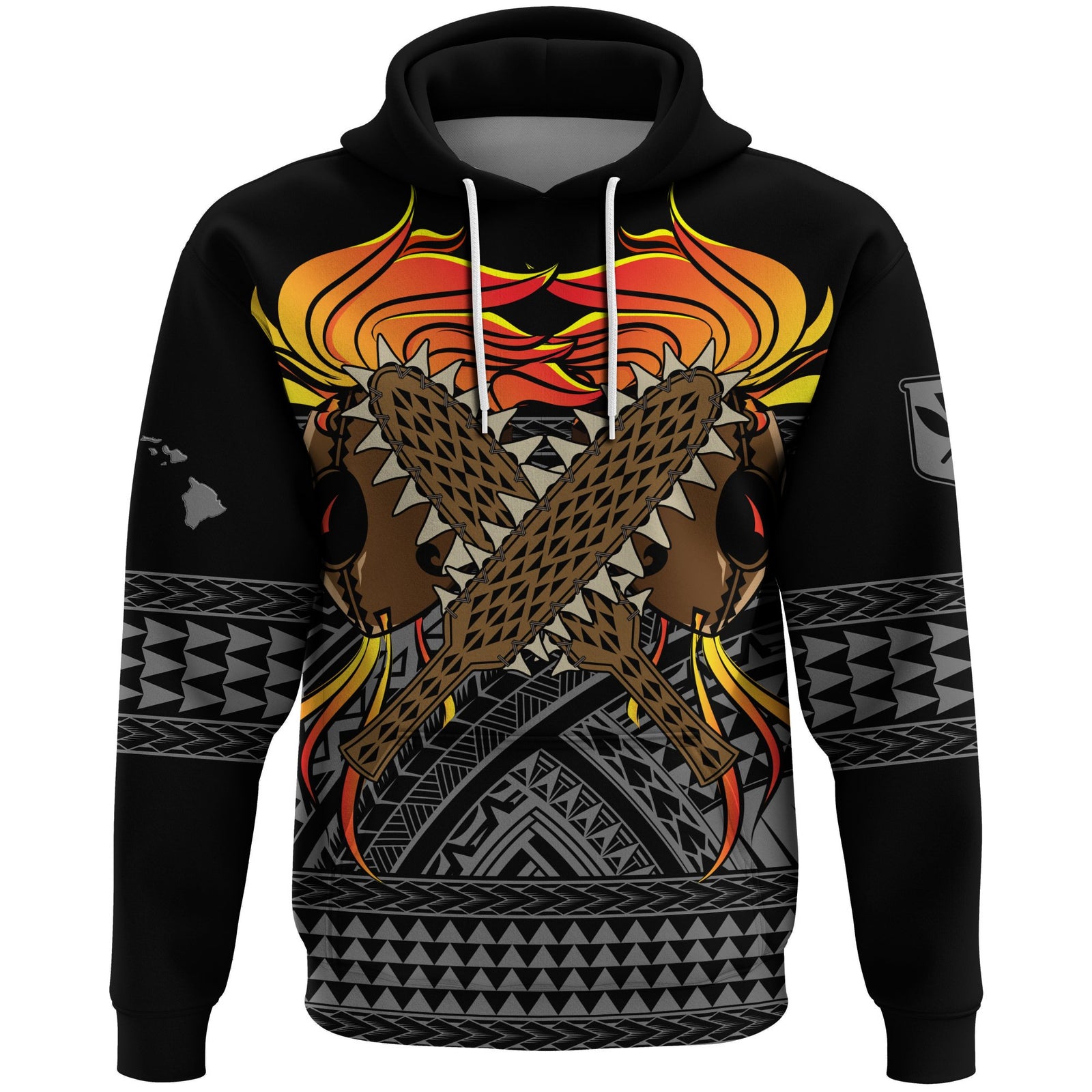 hawaiiIkaika Warrior N8tive 808 Pullover Hoodie Black - Polynesian Pride