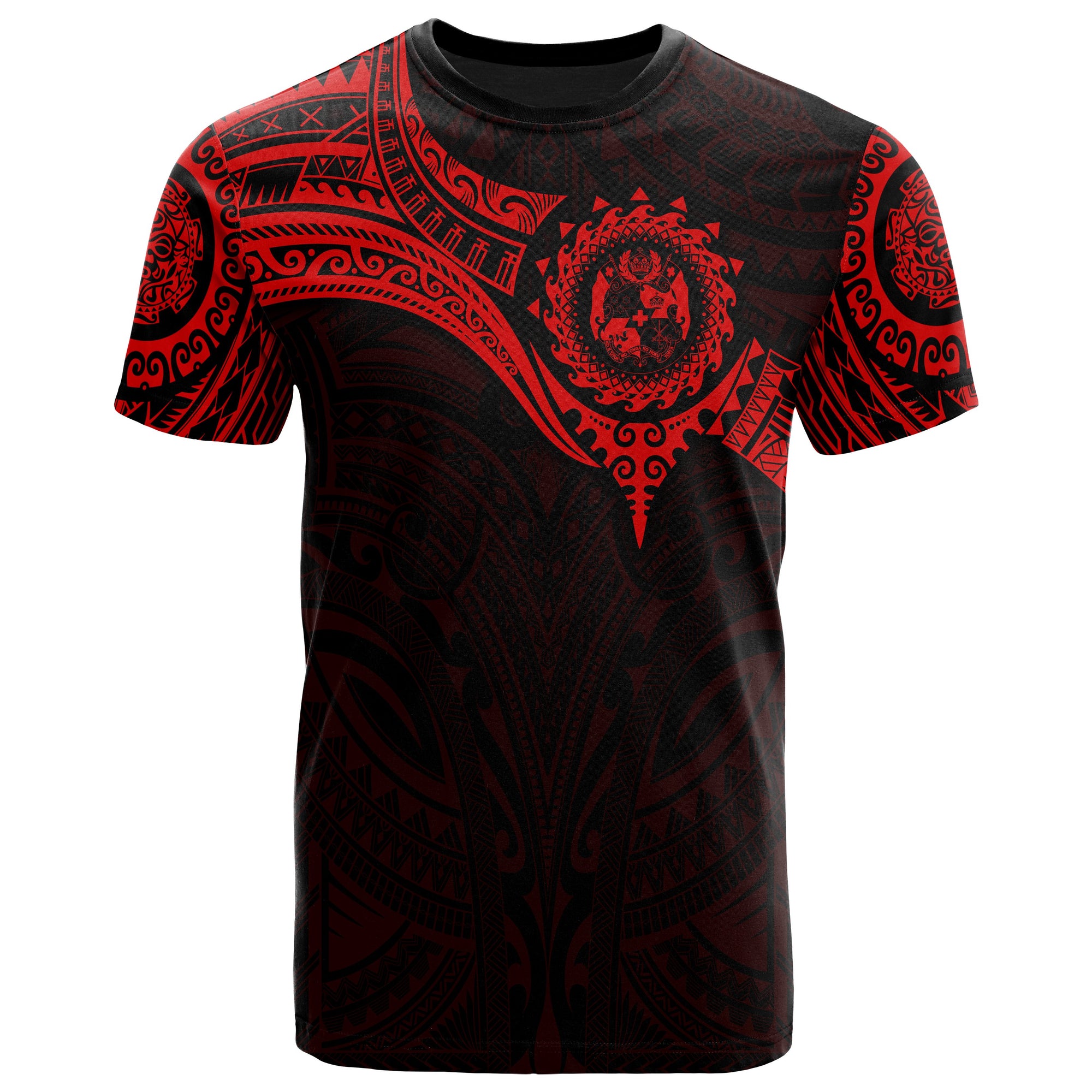 Tonga Polynesian T Shirt Full Color Heart Shield Unisex RED - Polynesian Pride
