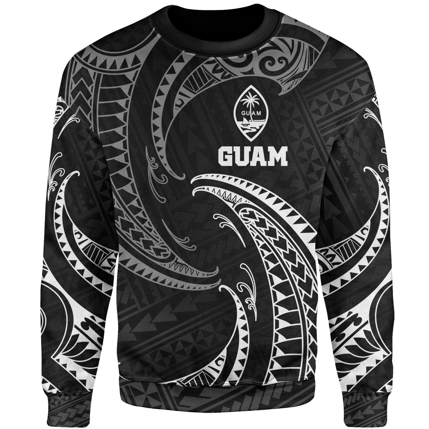 Guam Polynesian Sweater - White Tribal Wave Unisex White - Polynesian Pride