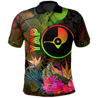 YAP Polynesian Polo Shirt Hibiscus and Banana Leaves Unisex Reggae - Polynesian Pride
