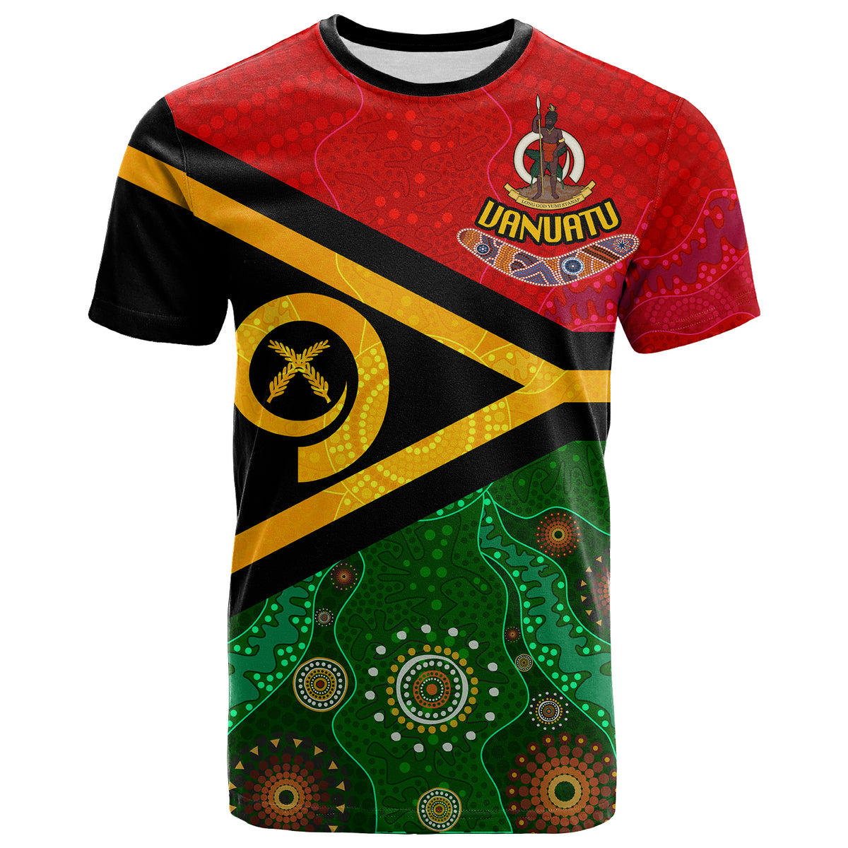 Vanuatu With Aboriginal Patterns T Shirt LT20 Unisex Green - Polynesian Pride