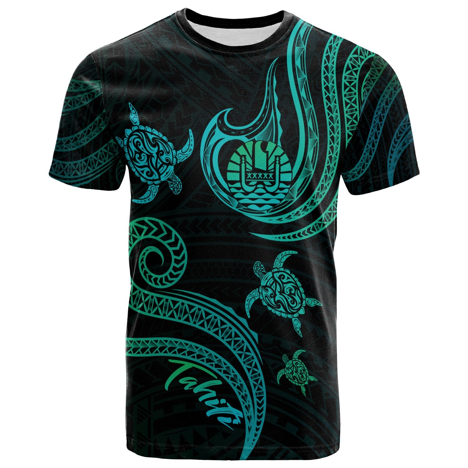 Tahiti T Shirt Polynesian Turtle With Pattern Unisex Art - Polynesian Pride