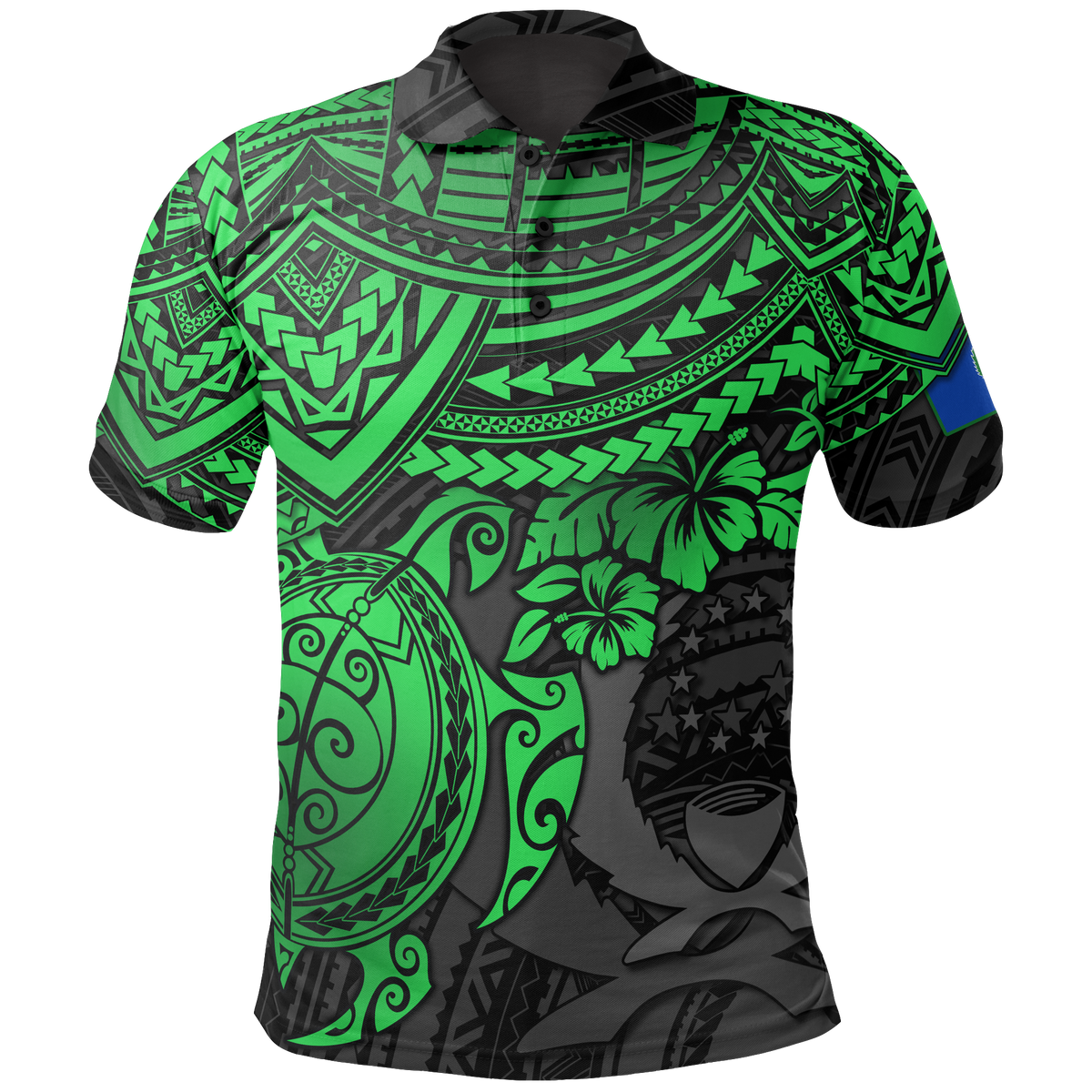 Pohnpei Polo Shirt Pohnpei Flag Green Turtle Hibiscus Unisex GREEN - Polynesian Pride