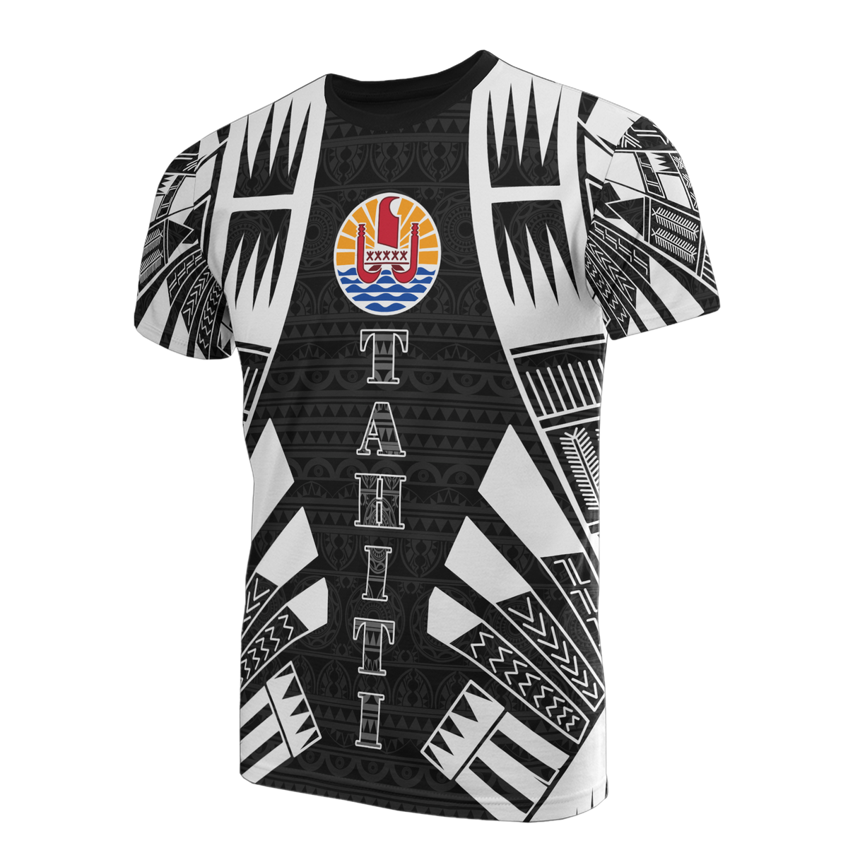 Tahiti T Shirt Tahiti FLag Polynesian Tattoo Style Unisex Black - Polynesian Pride