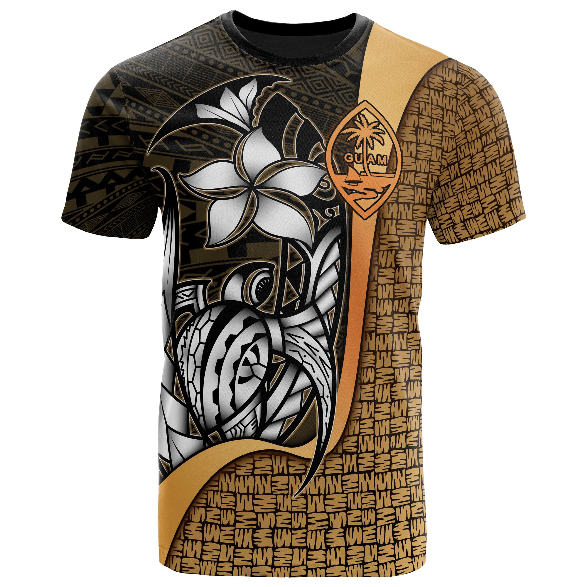 Guam Polynesian T Shirt Gold Turtle with Hook Unisex Gold - Polynesian Pride