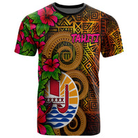 Tahiti Polynesian T Shirt Tiki With Hibiscus Unisex Orange - Polynesian Pride