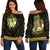 Tokelau Women's Off Shoulder Sweater - Polynesian Gold Patterns Collection Black - Polynesian Pride