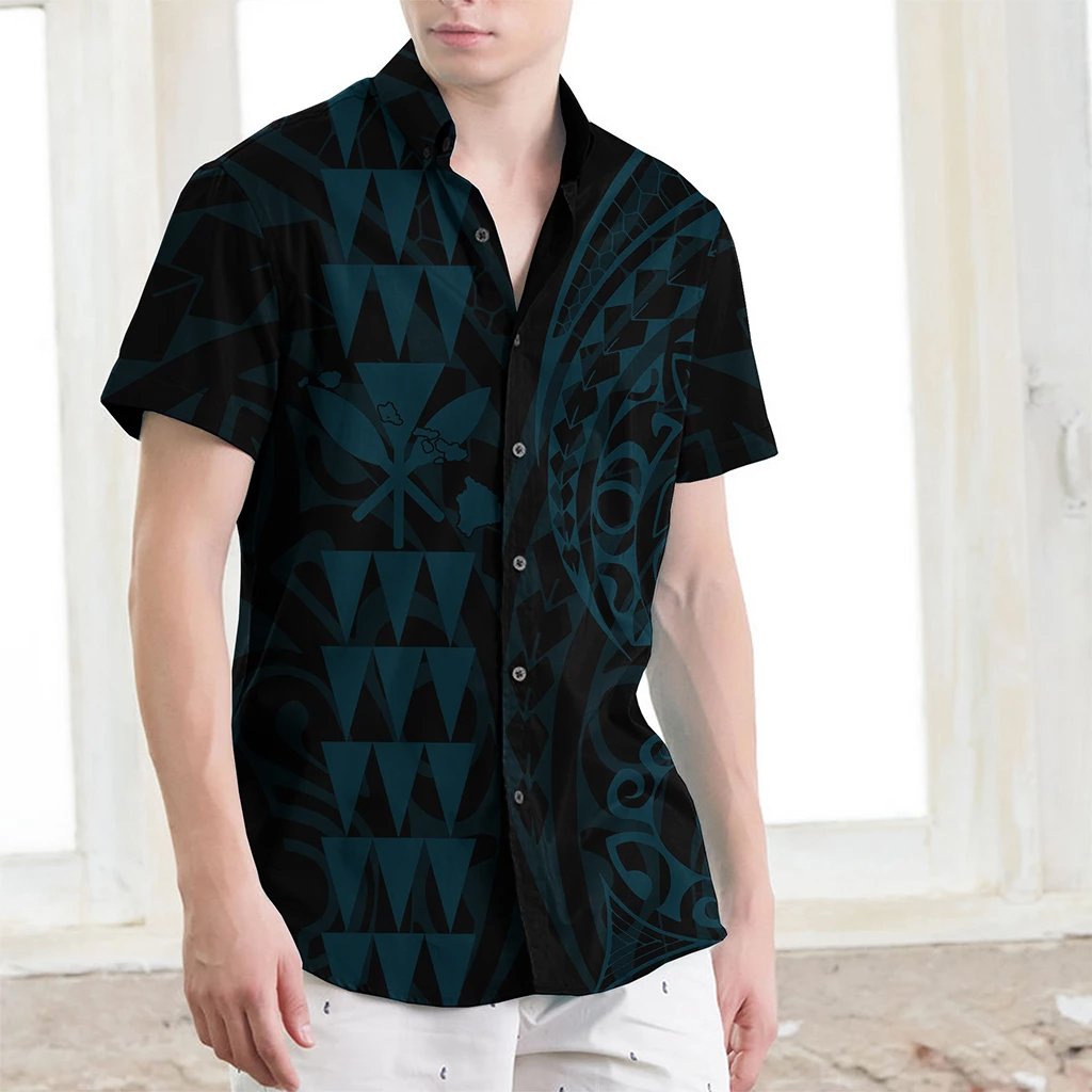 Kanaka Map Men's Short Sleeve Shirt Blue Coral Men Blue Coral - Polynesian Pride