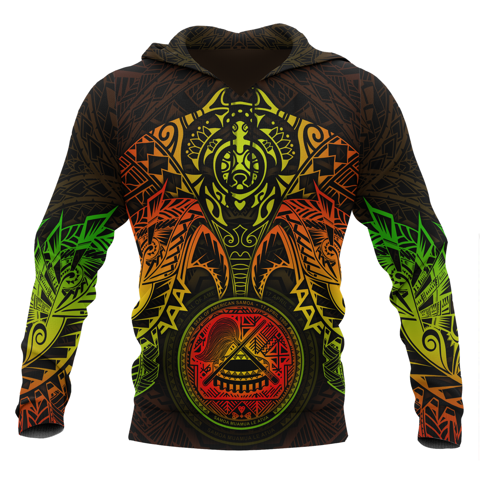 American Samoa Polynesian Hoodie Reggae Turtle Manta Ray Unisex RED - Polynesian Pride