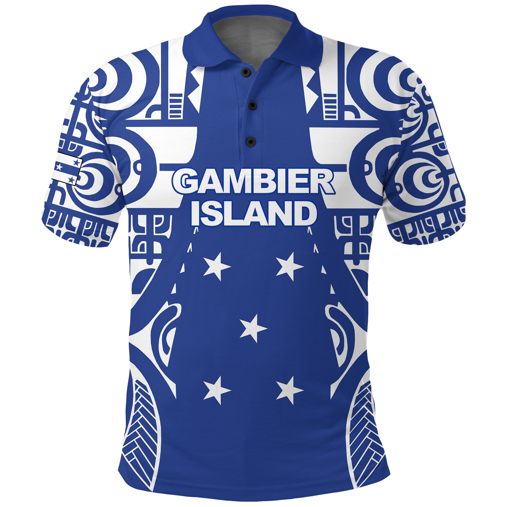Gambier Islands Tribal Polo Shirt LT12 Unisex Blue - Polynesian Pride