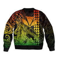 Kakau Polynesian Tribal Hawaiian Turtle with Kanaka Maoli Reggae Sleeve Zip Bomber Jacket LT9 - Polynesian Pride