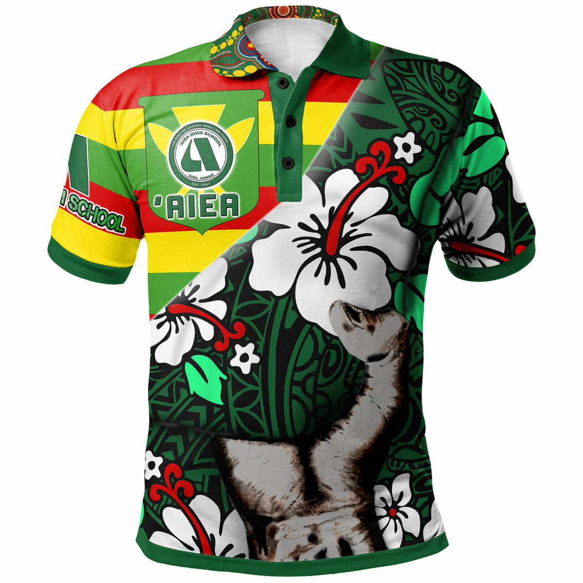 Hawaii Custom Polynesian Patronage Polo Shirt Aiea High School Bloods In My Veins LT10 Green - Polynesian Pride