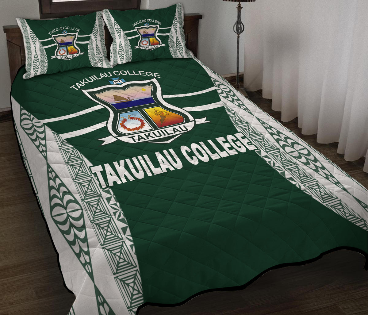 Takuilau College Tongan Patterns Quilt Bed Set - LT12 Green - Polynesian Pride