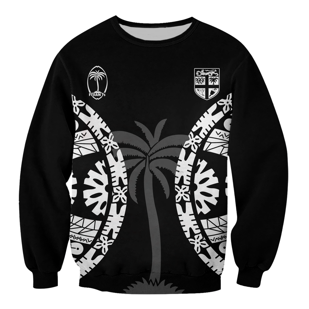 Custom Personalised) Fiji Rugby Sevens Fijian Tapa Pattern Sweatshirt - LT12 Unisex Black - Polynesian Pride