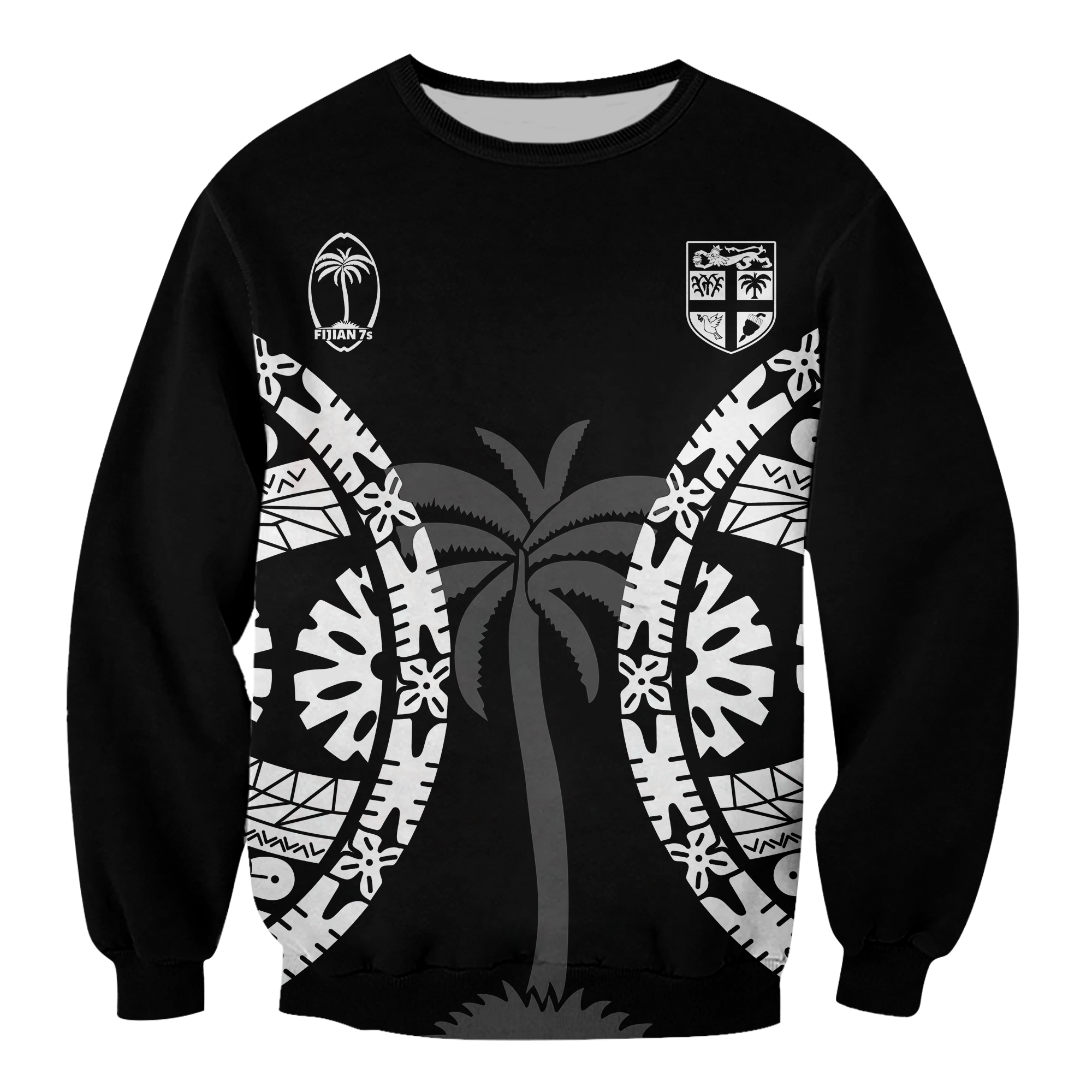 Custom Personalised) Fiji Rugby Sevens Fijian Tapa Pattern Sweatshirt - LT12 Unisex Black - Polynesian Pride