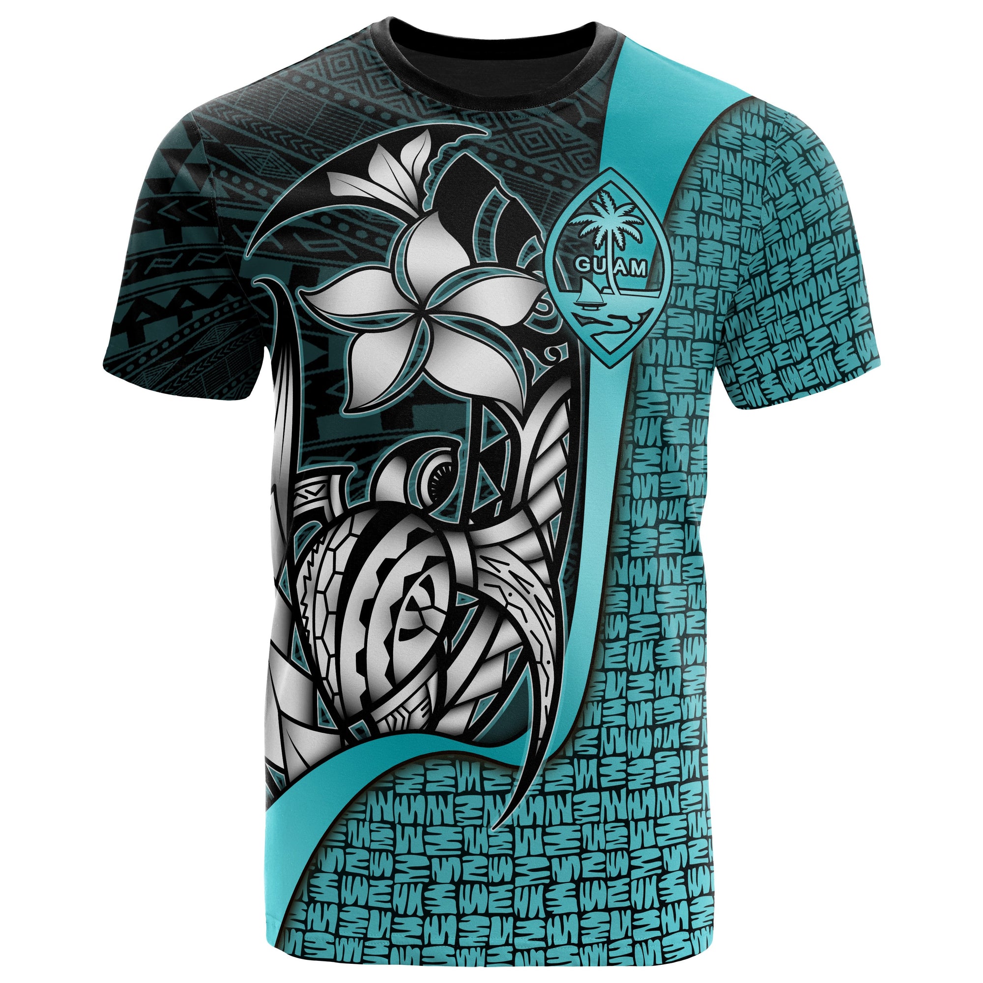 Guam Polynesian T Shirt Turquoise Turtle with Hook Unisex TURQUOISE - Polynesian Pride