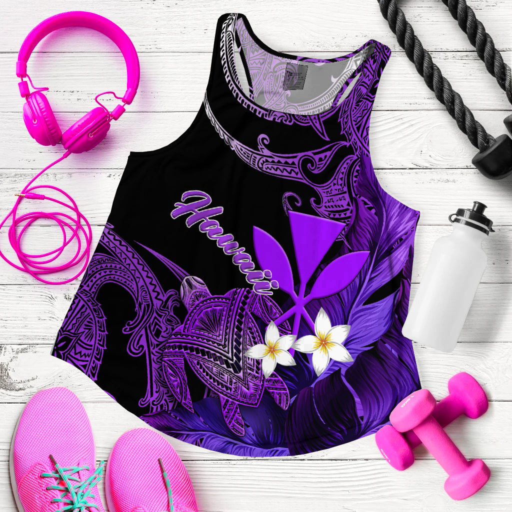 Hawaii Turtle With Plumeria Leaf Purple Women Tank Top - LT12 Women Black - Polynesian Pride