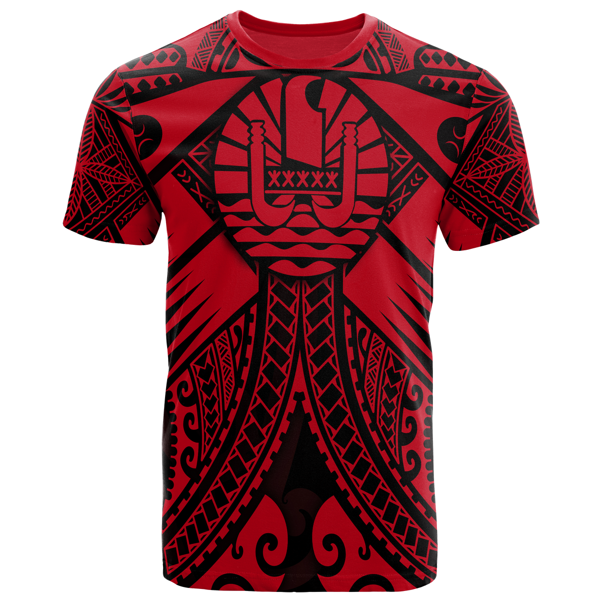 Tahiti T Shirt Red Seal with Polynesian Tattoo Unisex Red - Polynesian Pride
