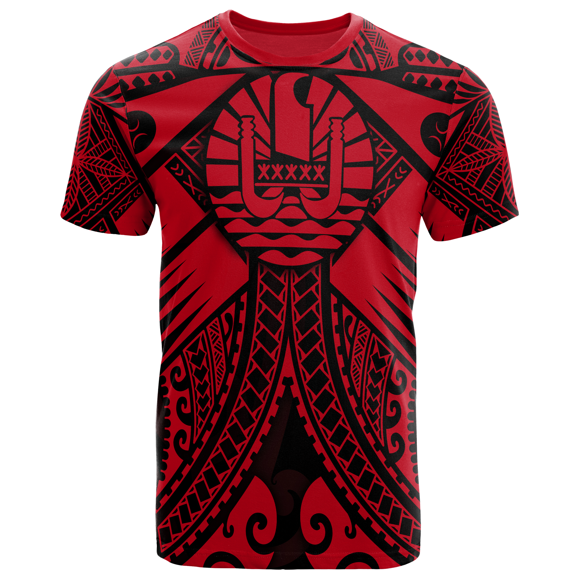 Tahiti T Shirt Red Seal with Polynesian Tattoo Unisex Red - Polynesian Pride