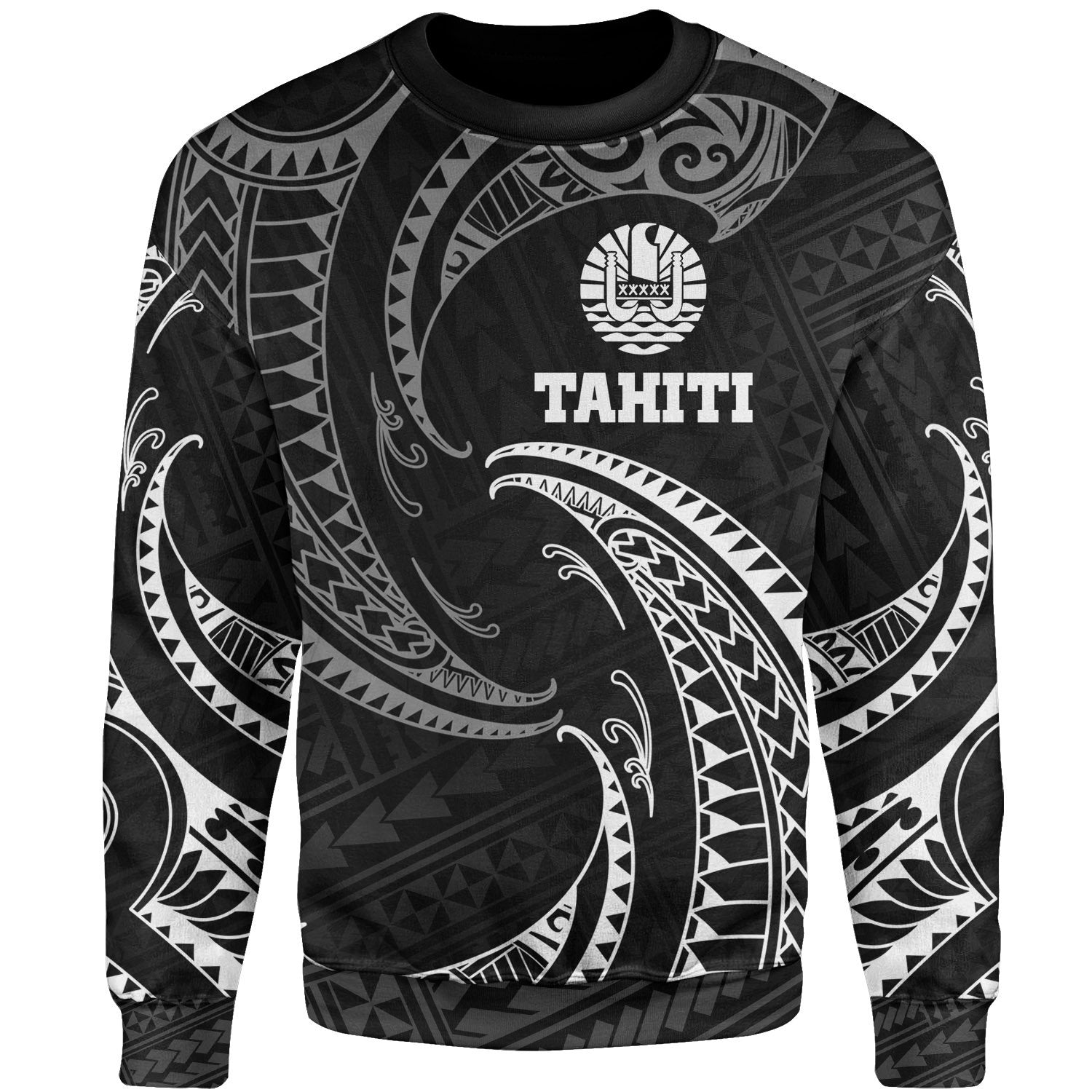 Tahiti Polynesian Sweater - White Tribal Wave Unisex White - Polynesian Pride