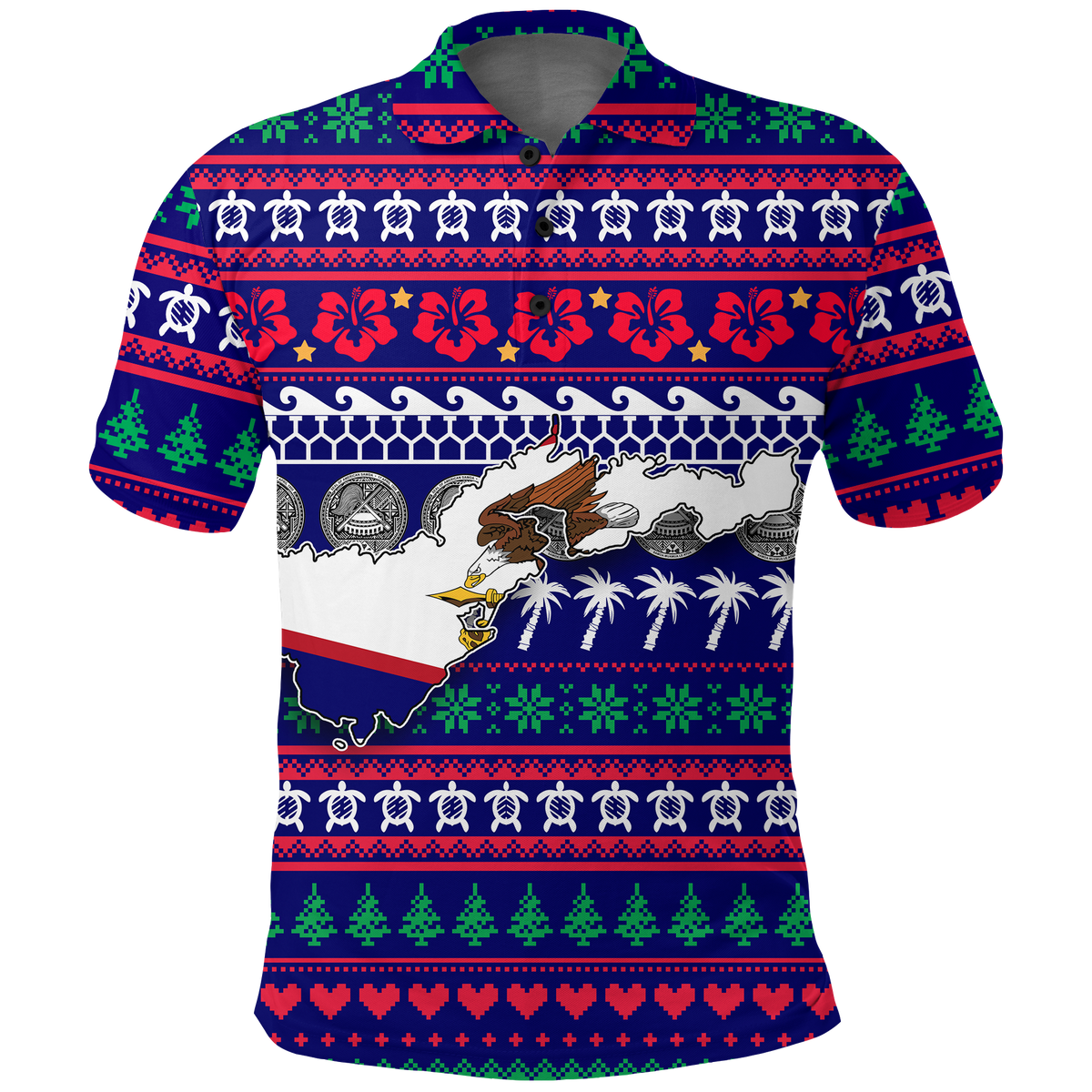 American Samoa Christmas Polo Shirt Ugly Christmas LT12 Unisex Blue - Polynesian Pride