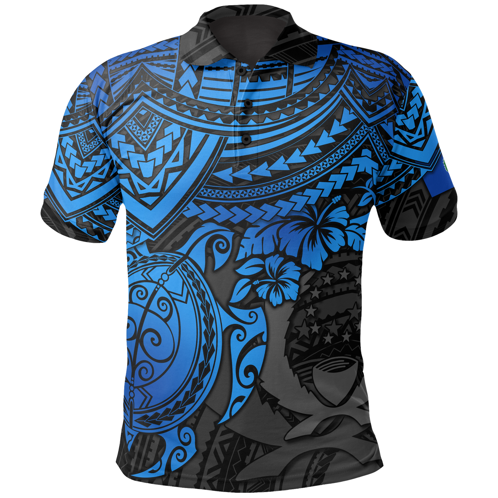 Pohnpei Polo Shirt Pohnpei Flag Blue Turtle Hibiscus Unisex BLUE - Polynesian Pride