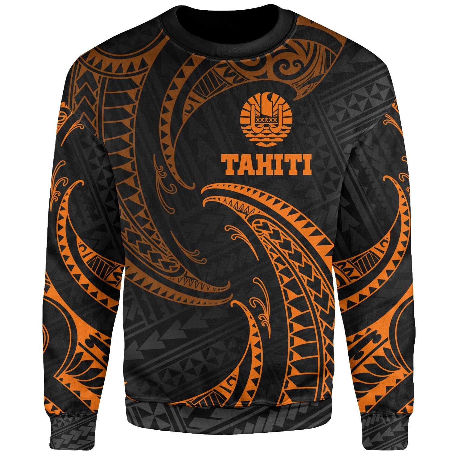 Tahiti Polynesian Sweater - Orange Tribal Wave Unisex Orange - Polynesian Pride