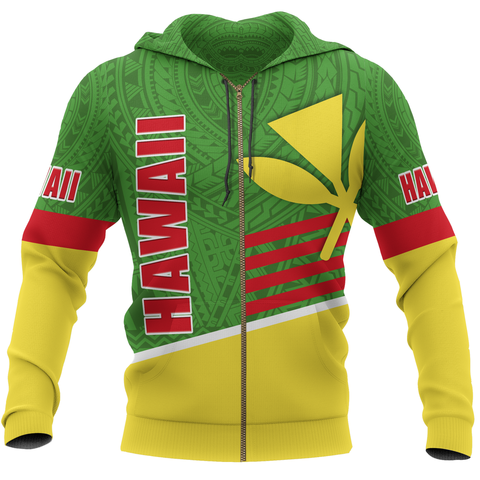 Polynesian Hawaii Hoodie (Zip up) Hawaiian Kanaka Maoli Unisex GREEN - Polynesian Pride