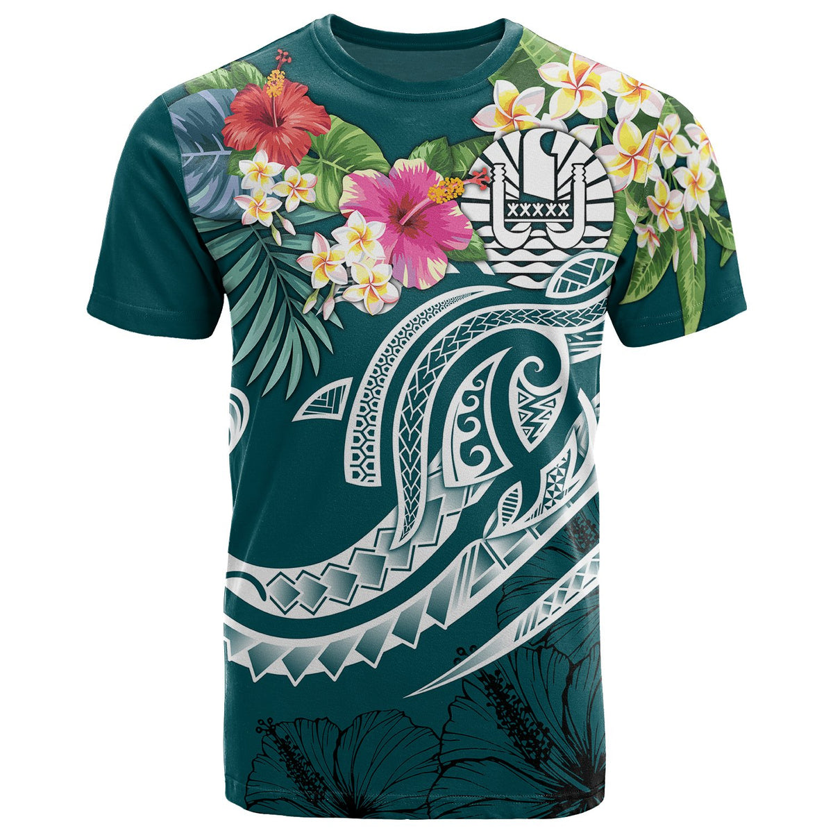 Tahiti Polynesian T Shirt Summer Plumeria (Turquoise) Unisex Turquoise - Polynesian Pride