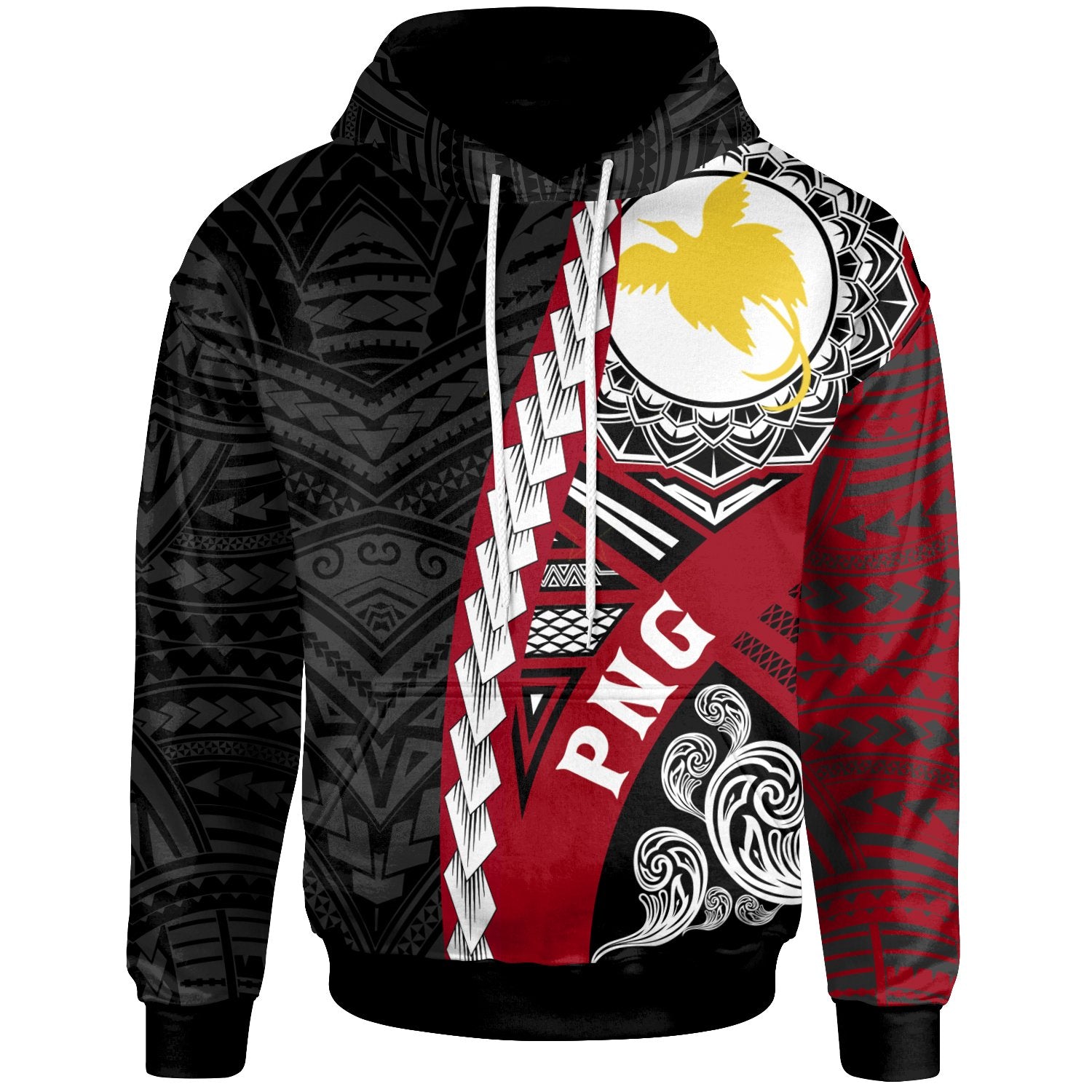 Papua New Guinea Polynesian Hoodie Wave Tattoo Unisex Red - Polynesian Pride