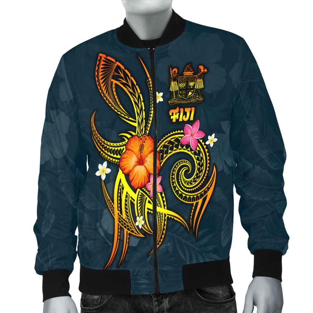 Fiji Polynesian Men's Bomber Jacket - Legend of Fiji (Blue) - Polynesian Pride