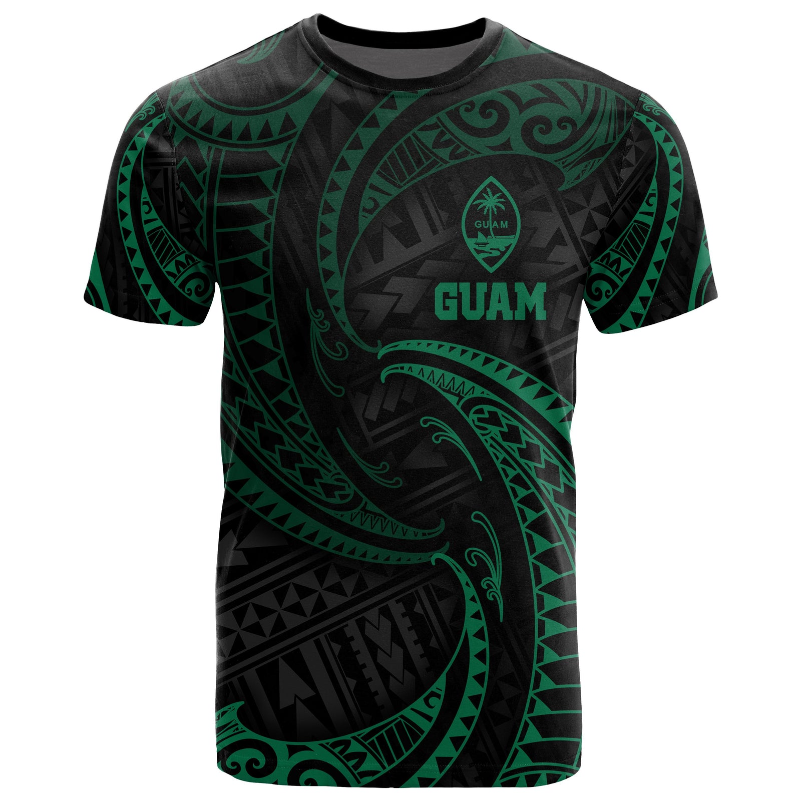 Guam Polynesian All Over T Shirt Green Tribal Wave Unisex Green - Polynesian Pride